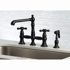 English Country 8" Bridge Kitchen Faucet with Sprayer Faucets With Side Spray|Bridge Faucets