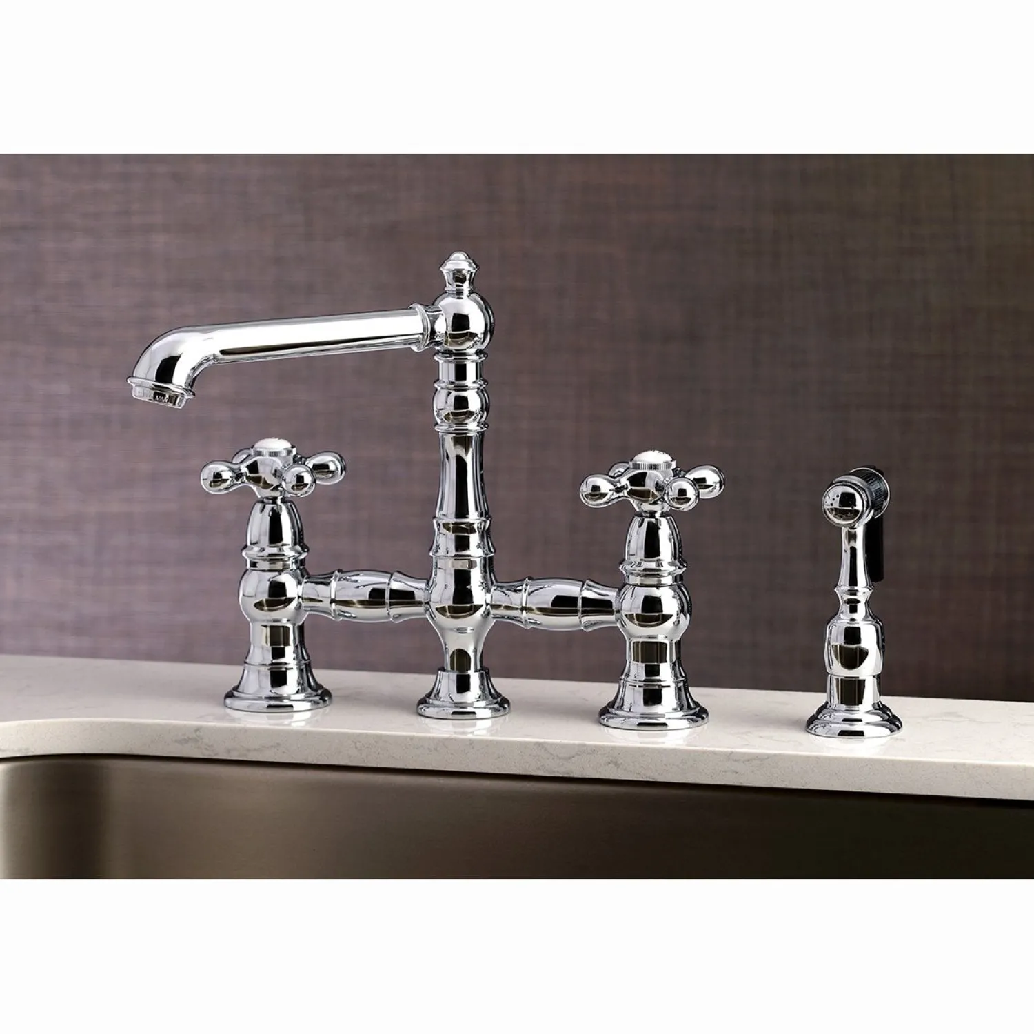 English Country 8" Bridge Kitchen Faucet with Sprayer Faucets With Side Spray|Bridge Faucets