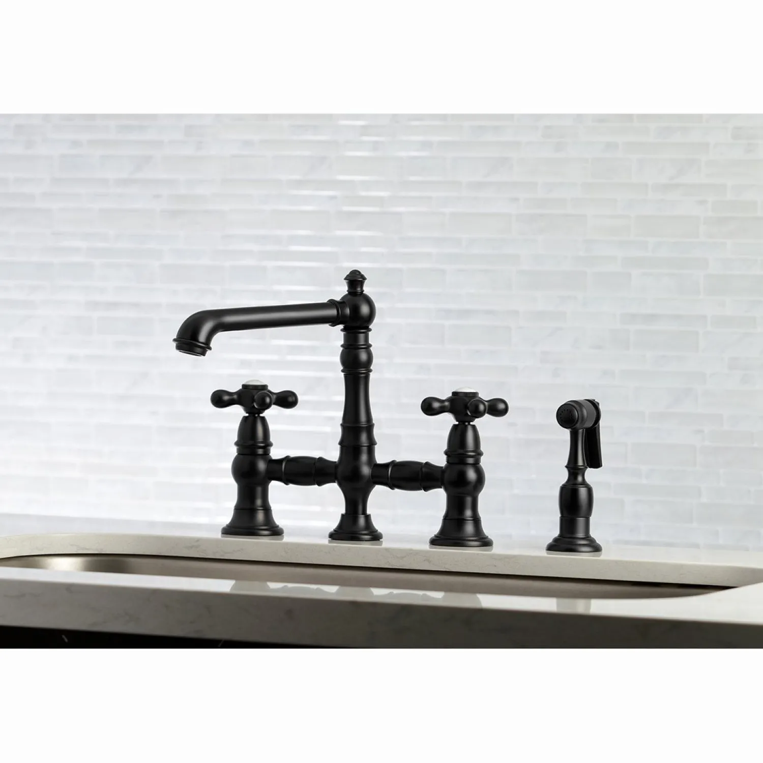 English Country 8" Bridge Kitchen Faucet with Sprayer Faucets With Side Spray|Bridge Faucets