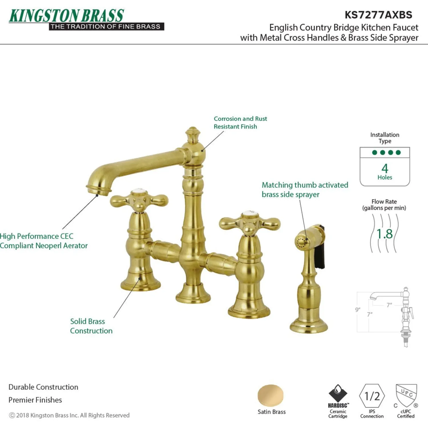 English Country 8" Bridge Kitchen Faucet with Sprayer Faucets With Side Spray|Bridge Faucets