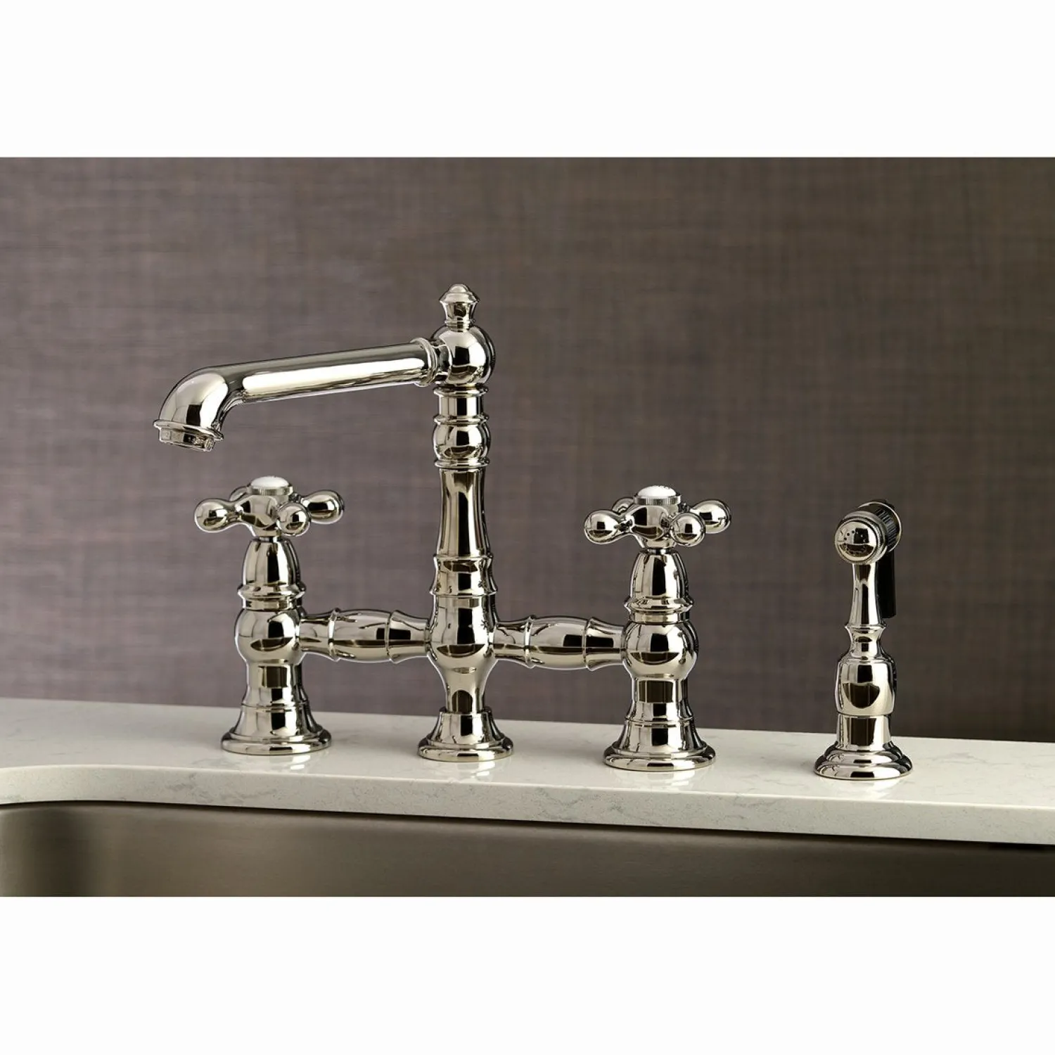 English Country 8" Bridge Kitchen Faucet with Sprayer Faucets With Side Spray|Bridge Faucets