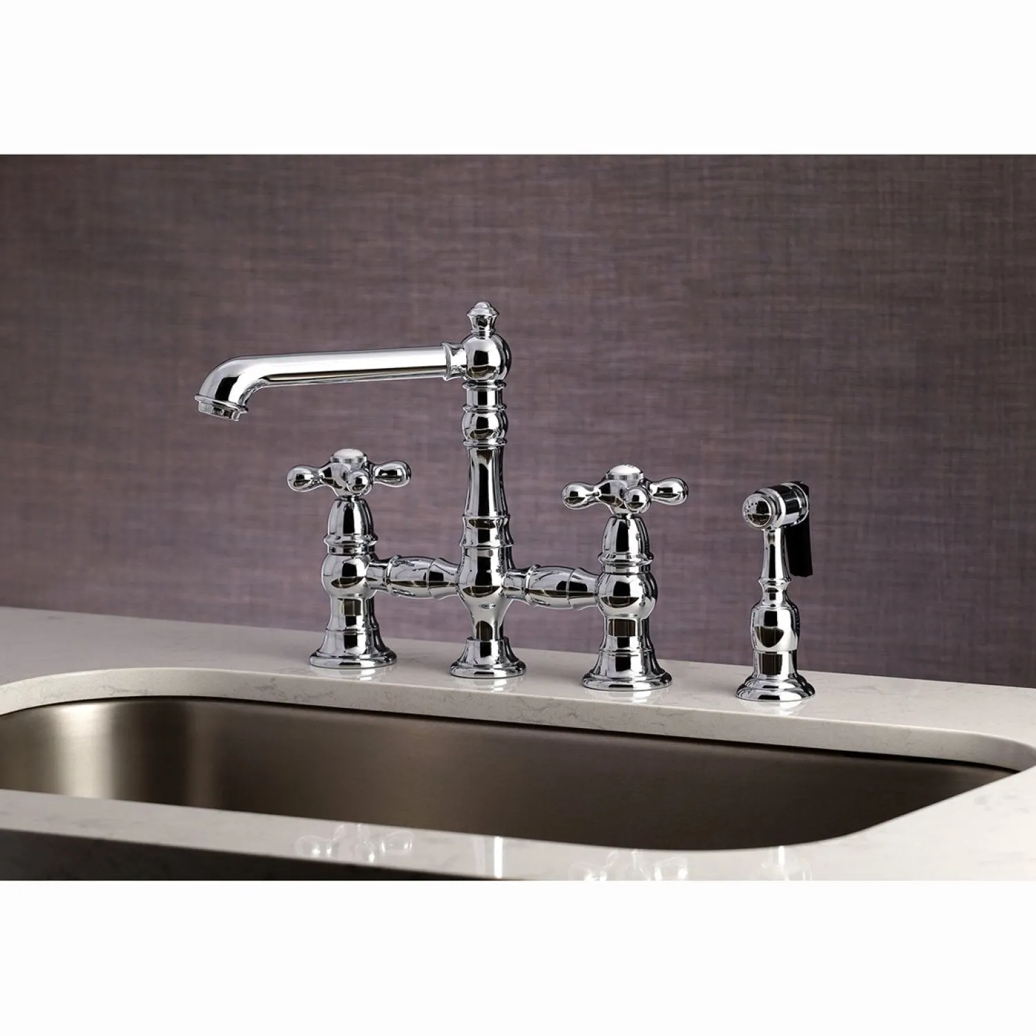 English Country 8" Bridge Kitchen Faucet with Sprayer Faucets With Side Spray|Bridge Faucets