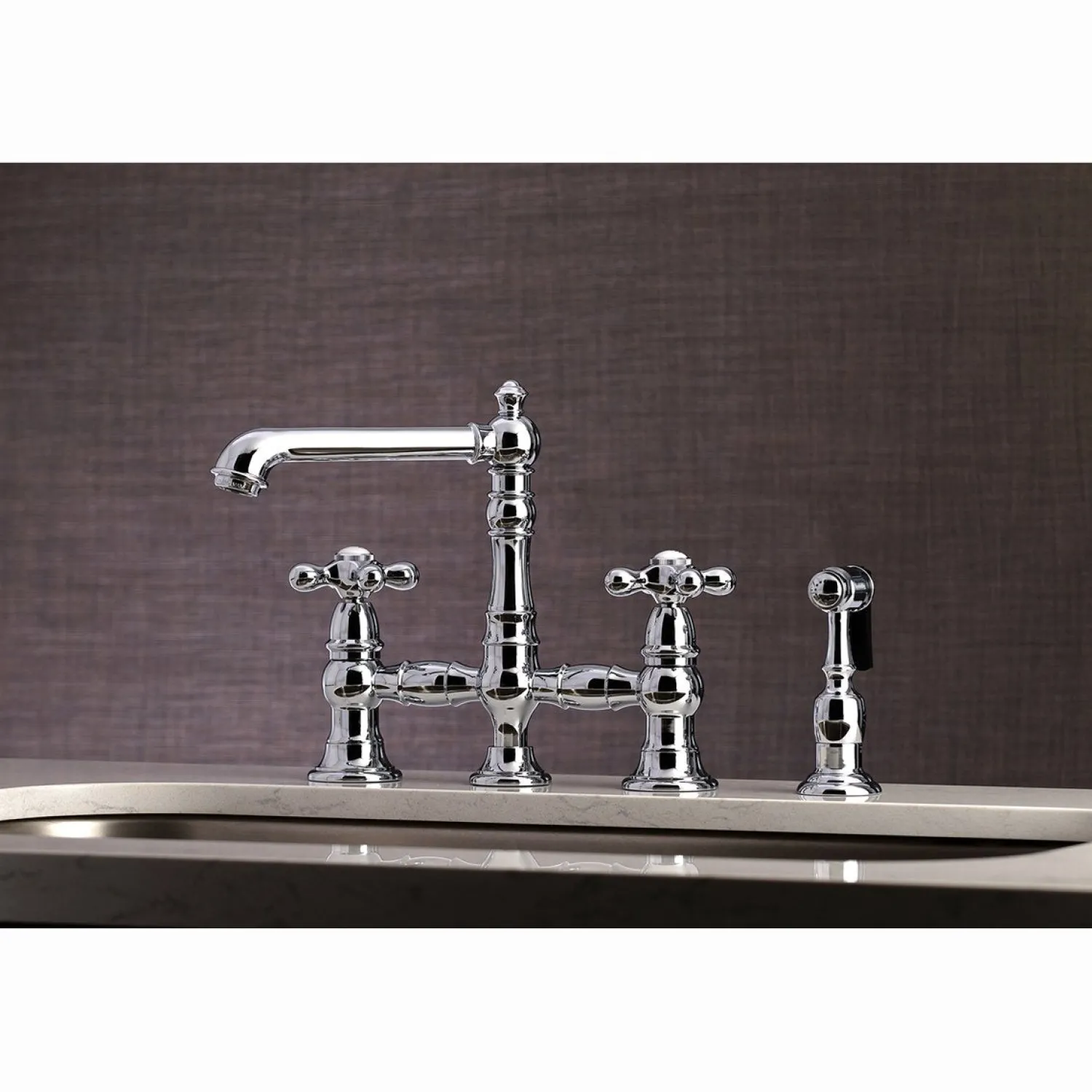 English Country 8" Bridge Kitchen Faucet with Sprayer Faucets With Side Spray|Bridge Faucets