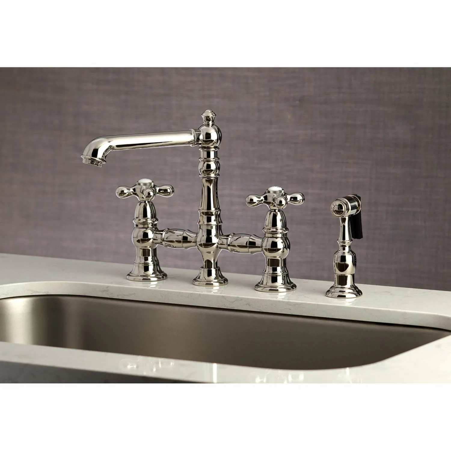 English Country 8" Bridge Kitchen Faucet with Sprayer Faucets With Side Spray|Bridge Faucets