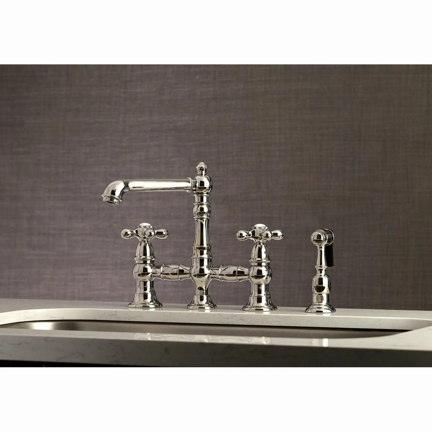 English Country 8" Bridge Kitchen Faucet with Sprayer Faucets With Side Spray|Bridge Faucets