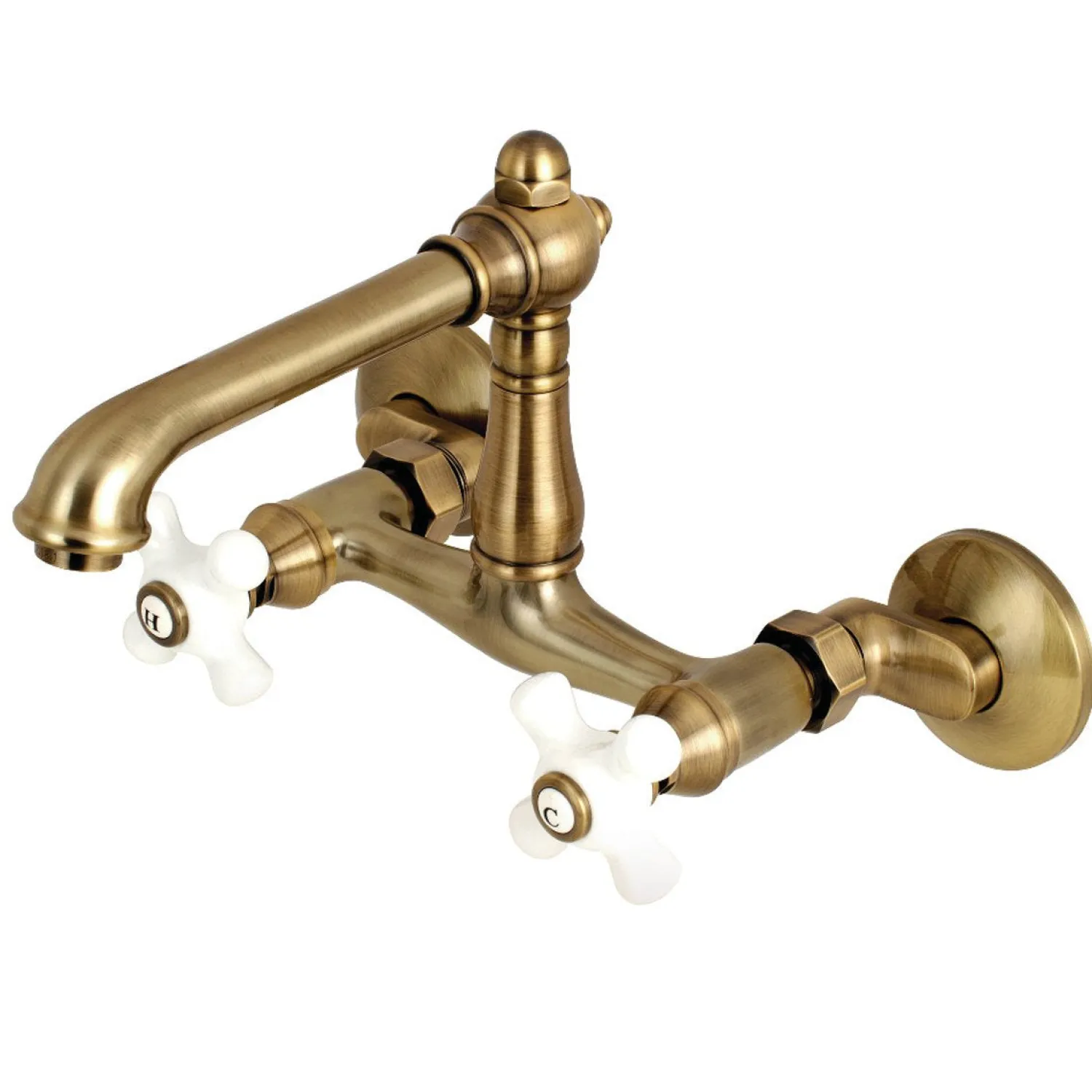 Discount English Country 2-Hole 6-Inch Adjustable Center Wall Mount Kitchen Faucet Wall Mounted Kitchen Faucets