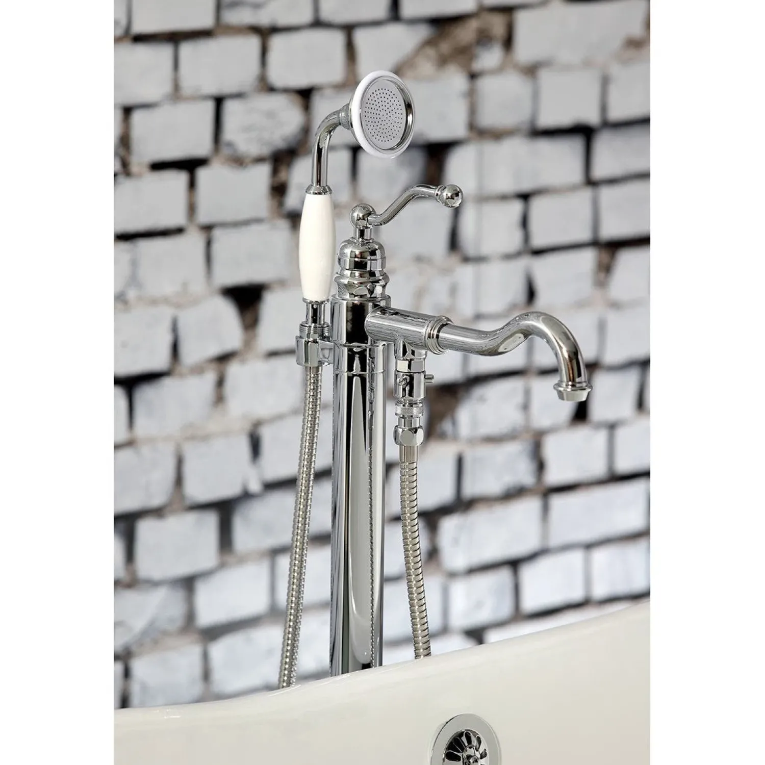 Hot English Country Single-Handle Freestanding Roman Tub Filler with Hand Shower Free Standing Tub Fillers|Tub Faucets