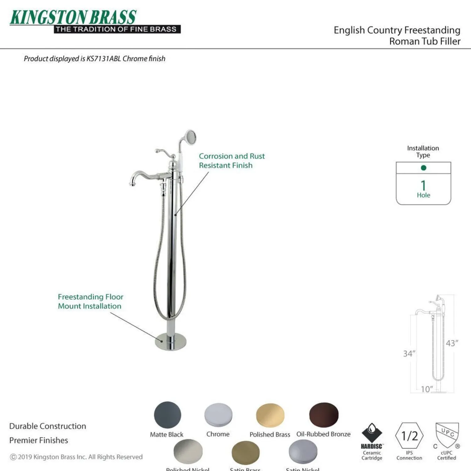 Hot English Country Single-Handle Freestanding Roman Tub Filler with Hand Shower Free Standing Tub Fillers|Tub Faucets