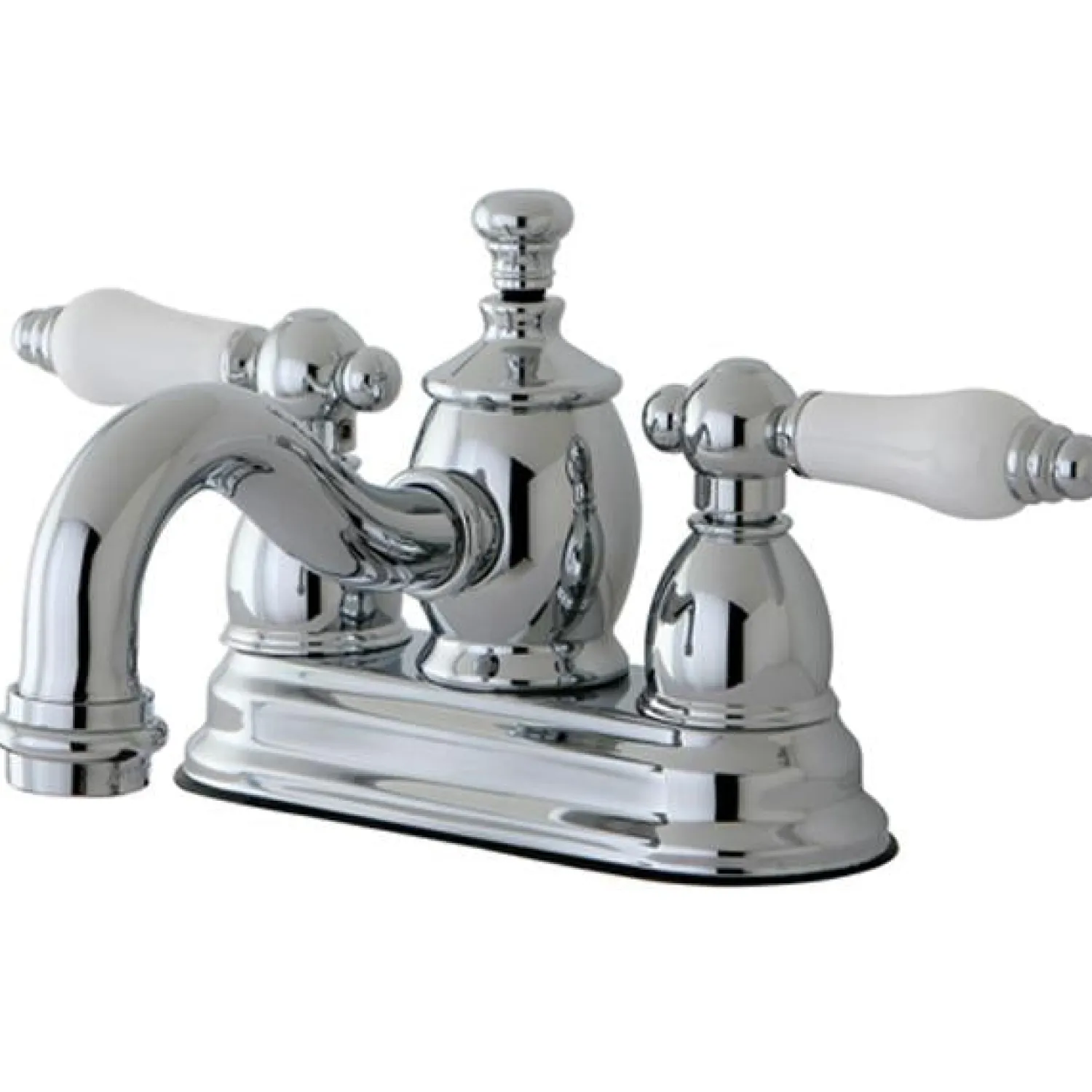 New English Country 4" Centerset Lavatory Faucet with Heritage Spout and Porcelain Lever Handle 4" Center Set