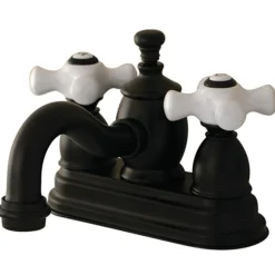 Online English Country 4" Centerset Lavatory Faucet with Heritage Spout and Porcelain Cross Handle 4" Center Set