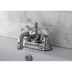 Online English Country 4" Centerset Lavatory Faucet with Heritage Spout and Porcelain Cross Handle 4" Center Set