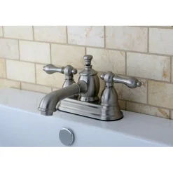 English Country 4" Centerset Lavatory Faucet with Heritage Spout and Metal Lever Handle 4" Center Set