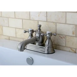 Hot English Country 4" Centerset Lavatory Faucet with Metal Cross Handle and Heritage Spout 4" Center Set