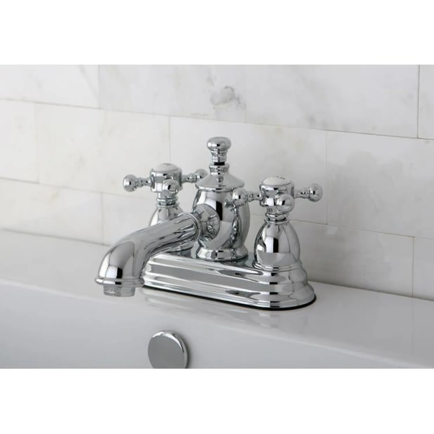 Hot English Country 4" Centerset Lavatory Faucet with Metal Cross Handle and Heritage Spout 4" Center Set