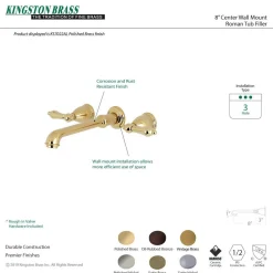 Outlet English Country 8-Inch Center Wall Mount Roman Tub Filler Tub Faucets