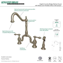 English Country Kitchen Bridge Faucet with Brass Sprayer Faucets With Side Spray|Bridge Faucets