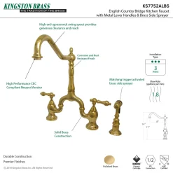 English Country Kitchen Bridge Faucet with Brass Sprayer Faucets With Side Spray|Bridge Faucets