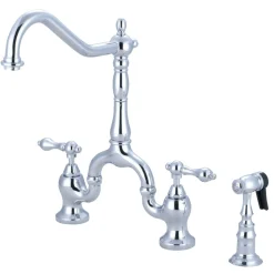 English Country Kitchen Bridge Faucet with Brass Sprayer Faucets With Side Spray|Bridge Faucets