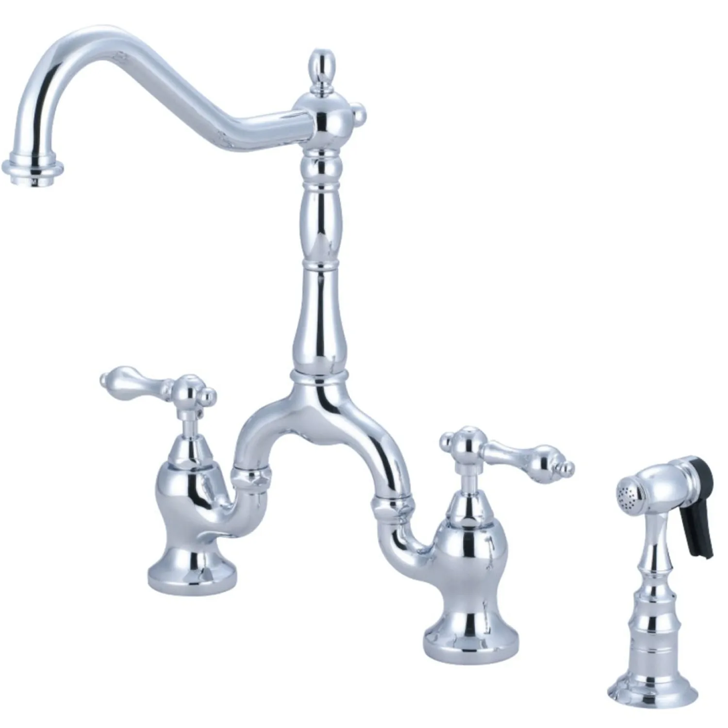 English Country Kitchen Bridge Faucet with Brass Sprayer Faucets With Side Spray|Bridge Faucets