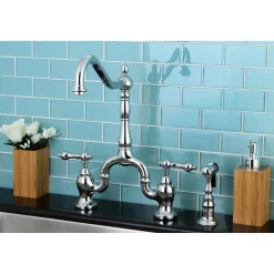 English Country Kitchen Bridge Faucet with Brass Sprayer Faucets With Side Spray|Bridge Faucets
