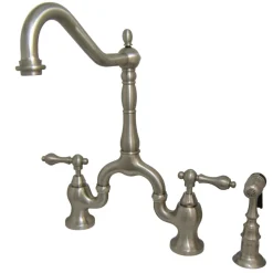 English Country Kitchen Bridge Faucet with Brass Sprayer Faucets With Side Spray|Bridge Faucets
