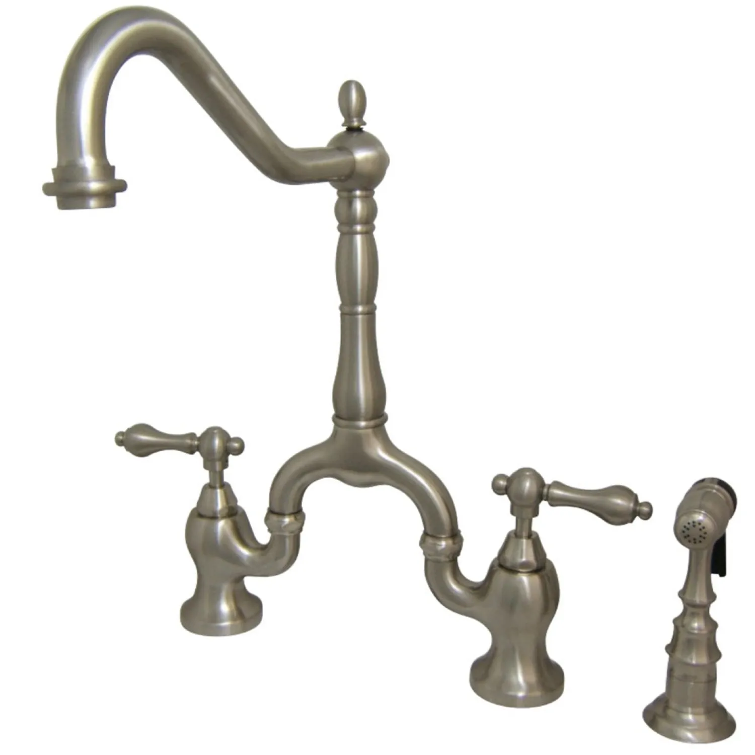 English Country Kitchen Bridge Faucet with Brass Sprayer Faucets With Side Spray|Bridge Faucets