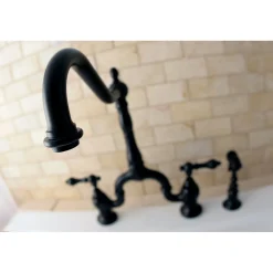 English Country Kitchen Bridge Faucet with Brass Sprayer Faucets With Side Spray|Bridge Faucets