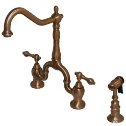 English Country Kitchen Bridge Faucet with Brass Sprayer Faucets With Side Spray|Bridge Faucets