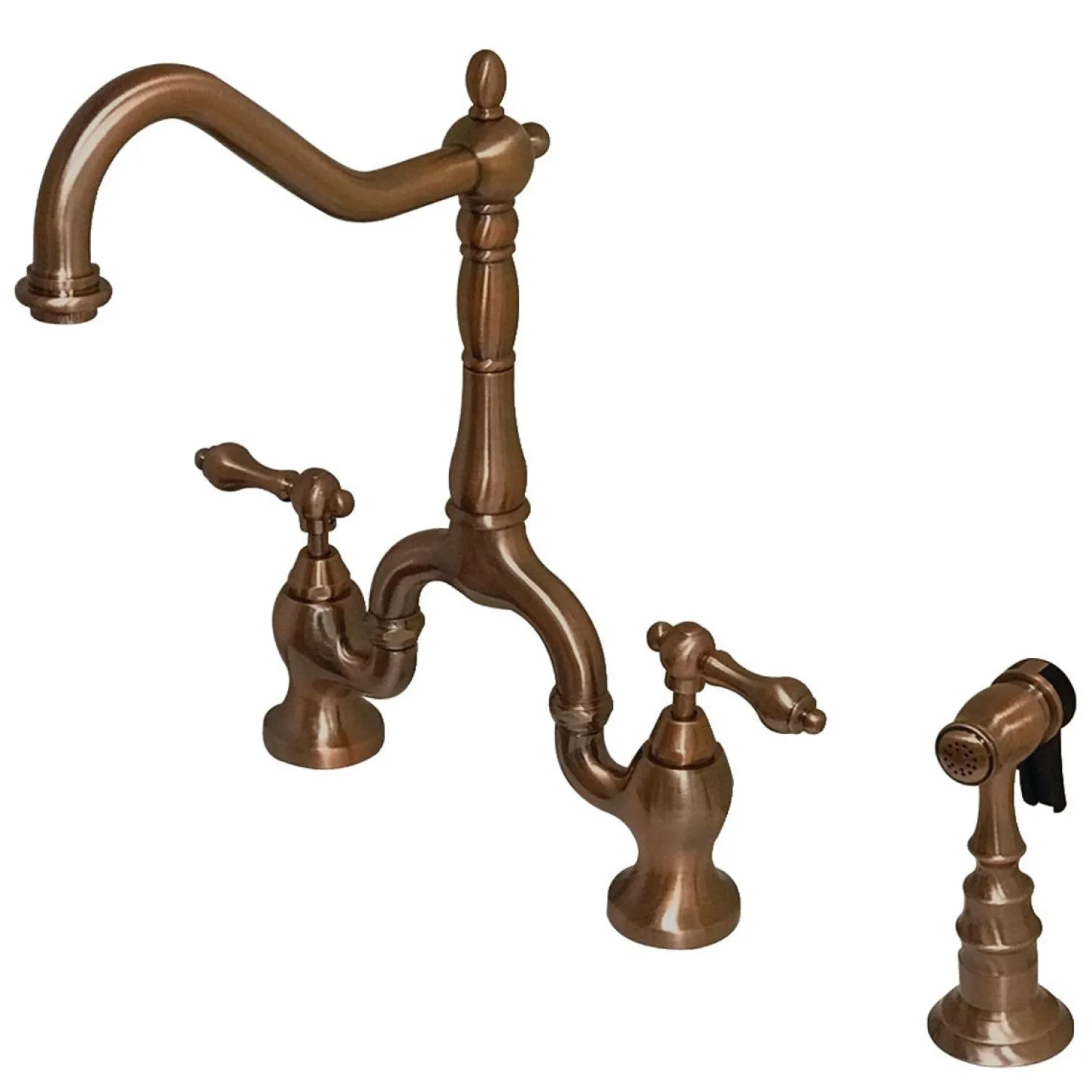 English Country Kitchen Bridge Faucet with Brass Sprayer Faucets With Side Spray|Bridge Faucets