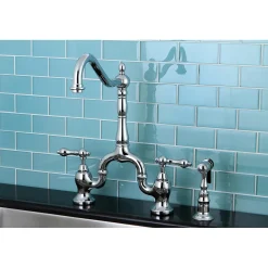 English Country Kitchen Bridge Faucet with Brass Sprayer Faucets With Side Spray|Bridge Faucets