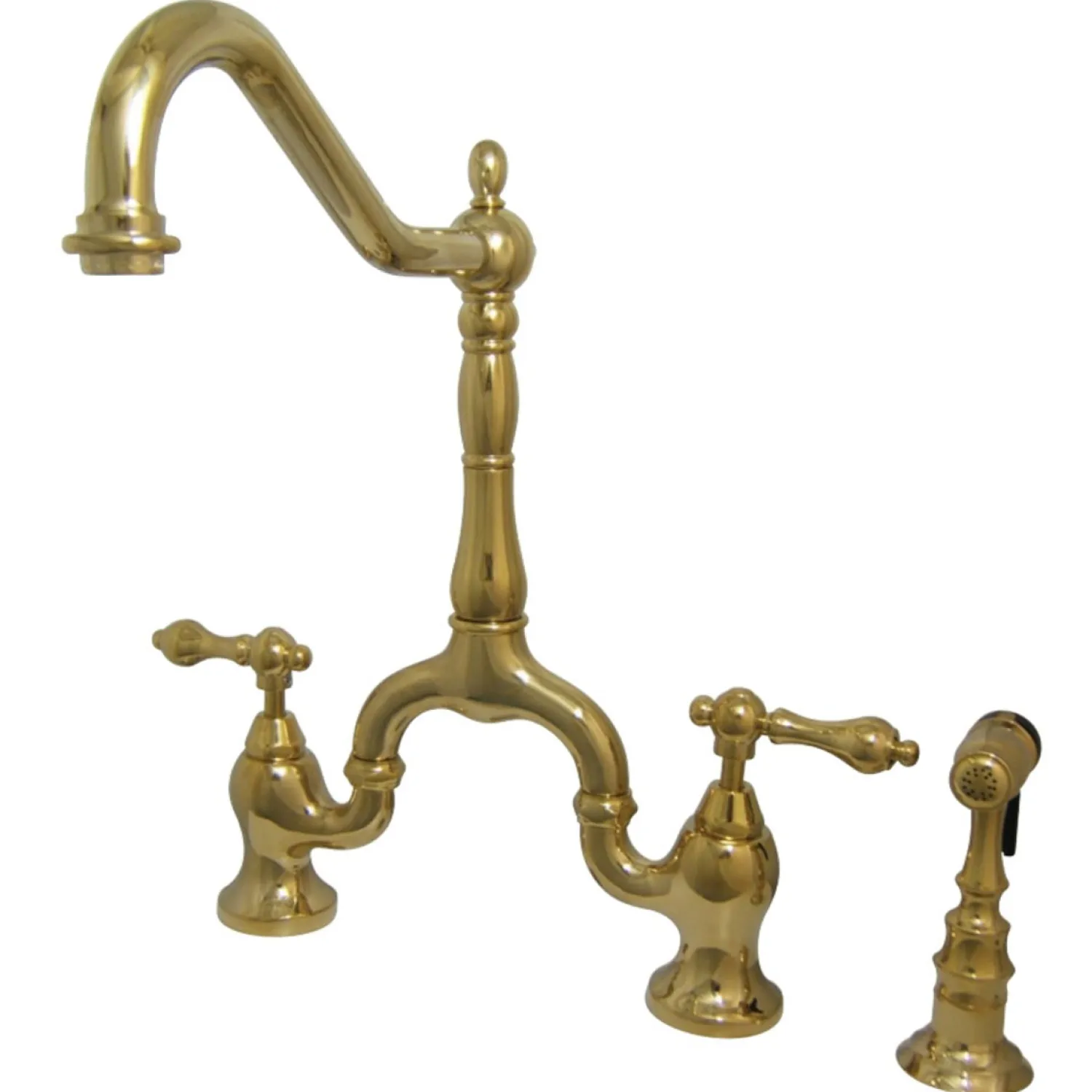 English Country Kitchen Bridge Faucet with Brass Sprayer Faucets With Side Spray|Bridge Faucets