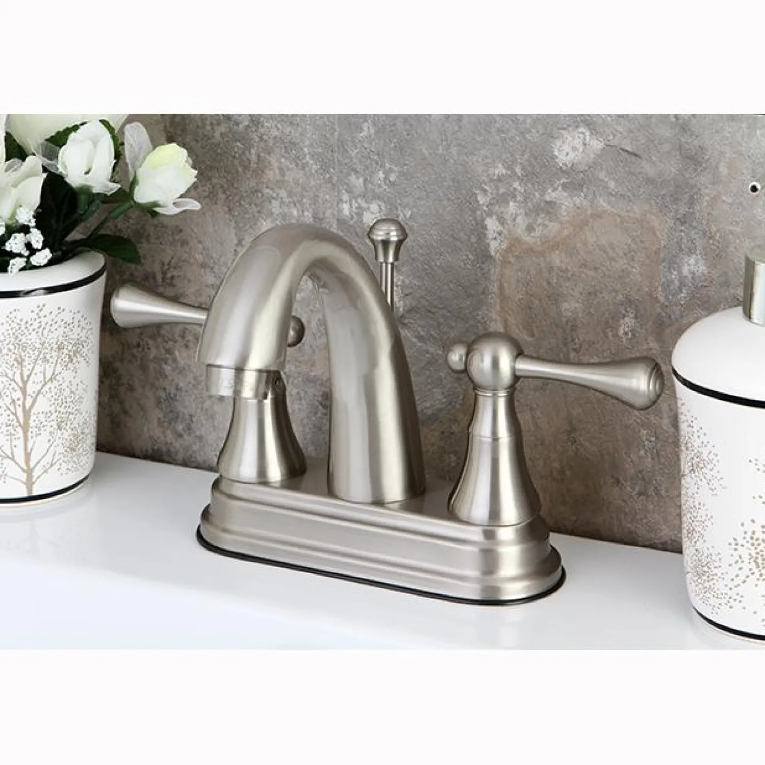 Best English Vintage 4" Centerset Lavatory Faucet with Brass Pop-up and Two Handle 4" Center Set