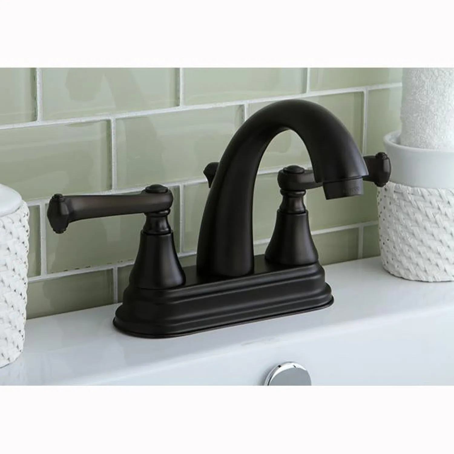 New English Vintage 4" Centerset Lavatory Faucet with Two Handle and Brass Pop-up 4" Center Set