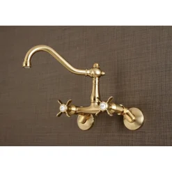 Clearance Essex Cross-Handle 6-Inch Adjustable Center Wall Mount Kitchen Faucet Wall Mounted Kitchen Faucets