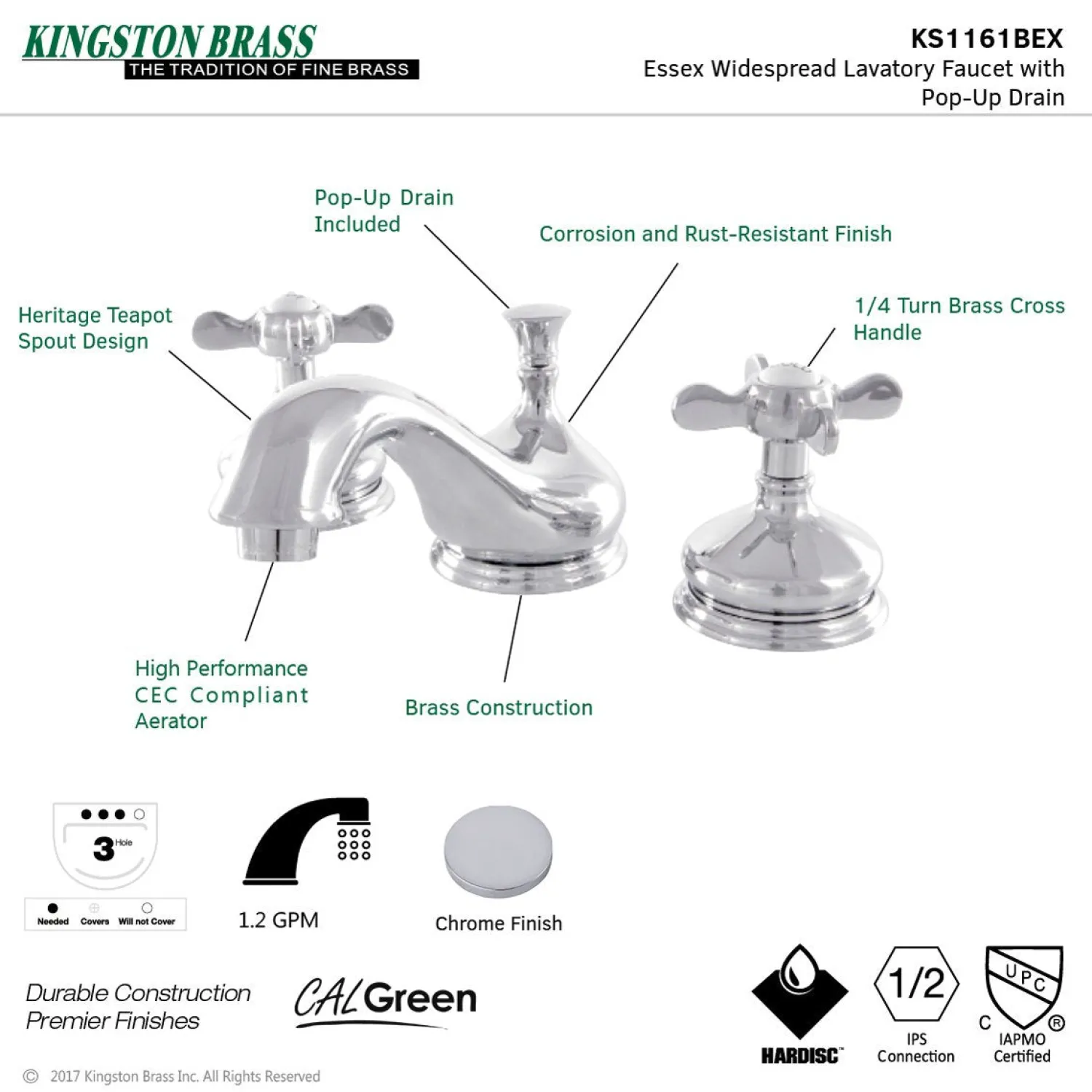 New Essex 3-Hole 8-Inch Widespread Bathroom Faucet 8" Widespread