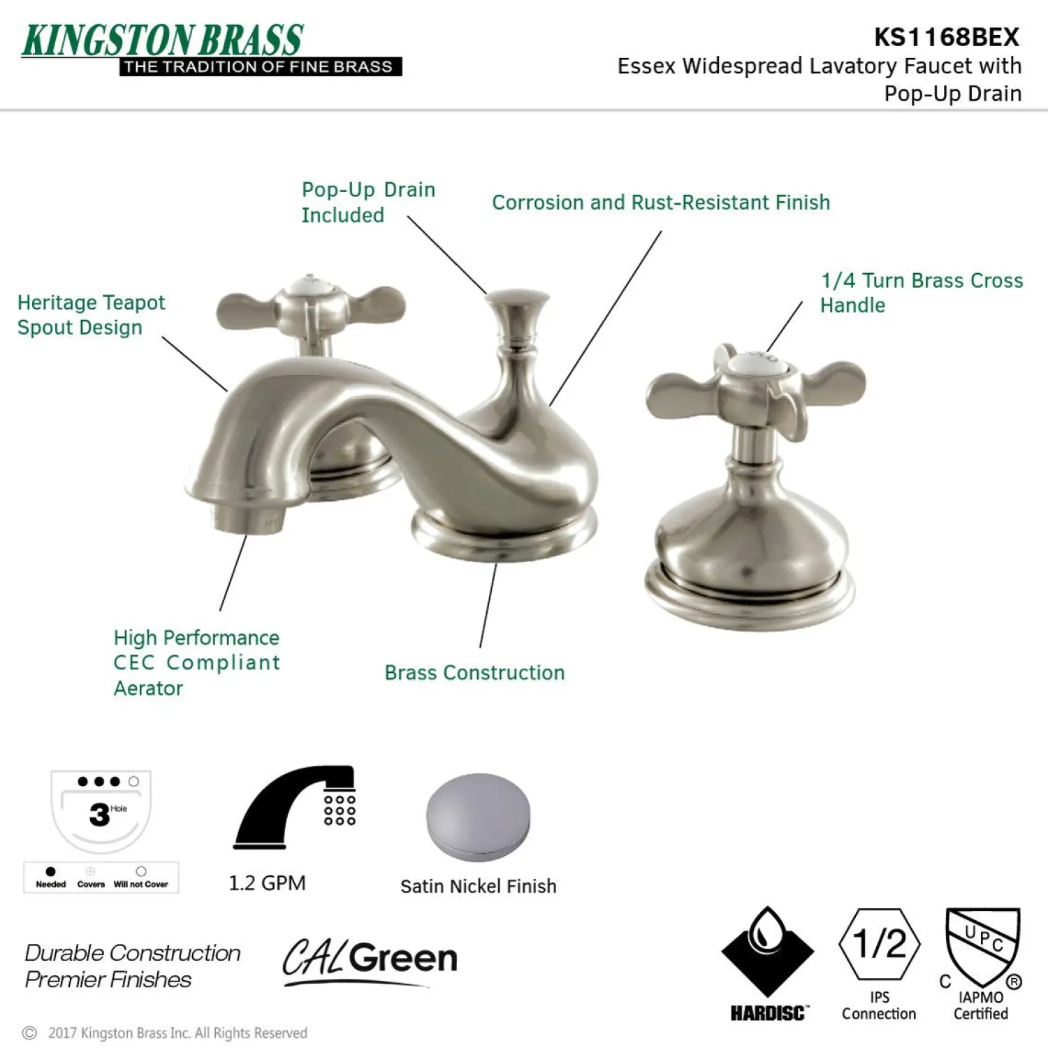 New Essex 3-Hole 8-Inch Widespread Bathroom Faucet 8" Widespread