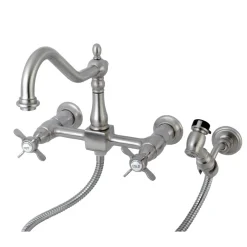 Essex 8-Inch Centerset Wall Mount Kitchen Faucet with Brass Sprayer Wall Mounted Kitchen Faucets