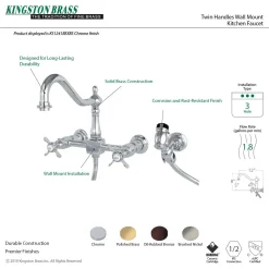 Essex 8-Inch Centerset Wall Mount Kitchen Faucet with Brass Sprayer Wall Mounted Kitchen Faucets