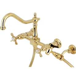 Essex 8-Inch Centerset Wall Mount Kitchen Faucet with Brass Sprayer Wall Mounted Kitchen Faucets
