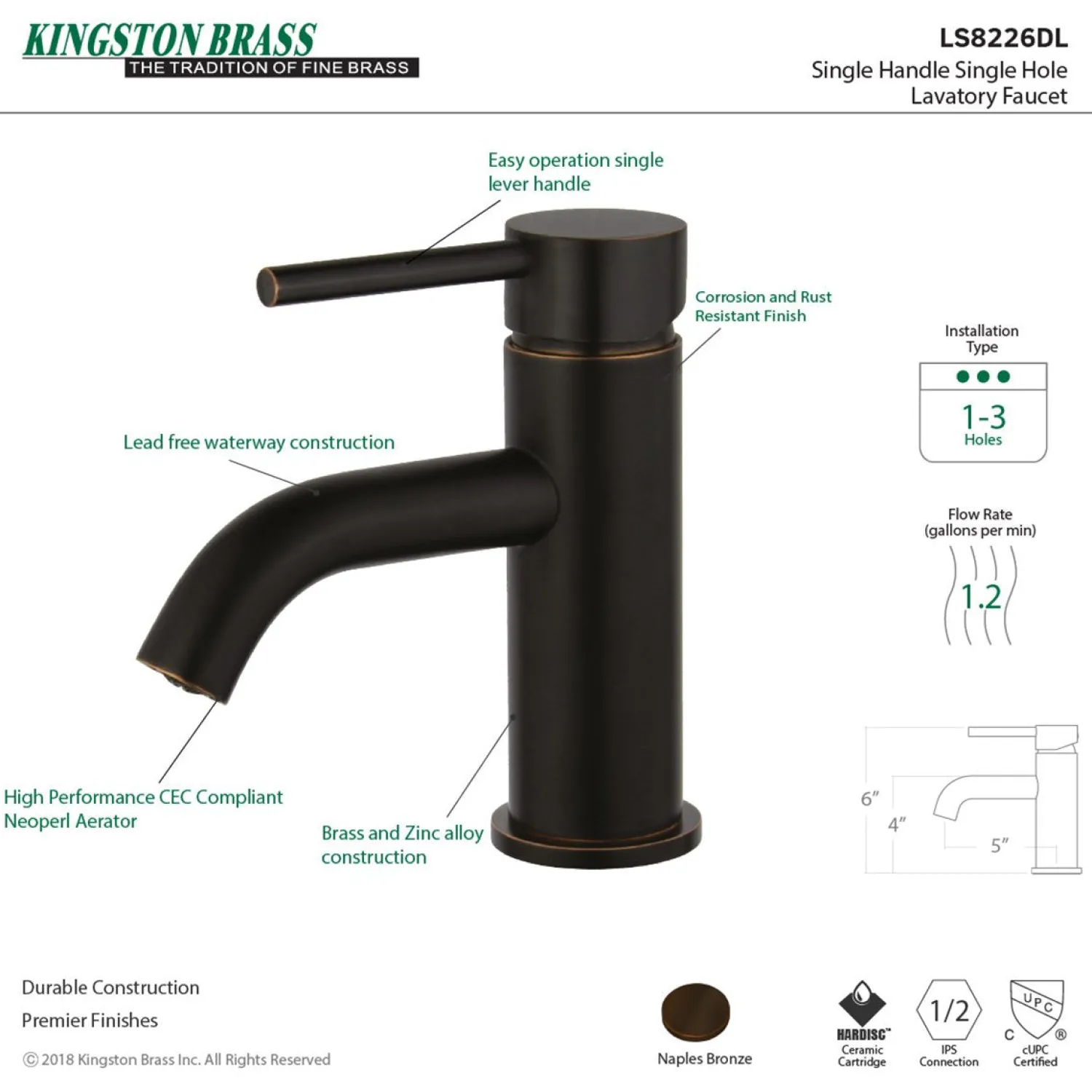 Online Fauceture Concord Single-Handle Monoblock Bathroom Faucet Single Hole
