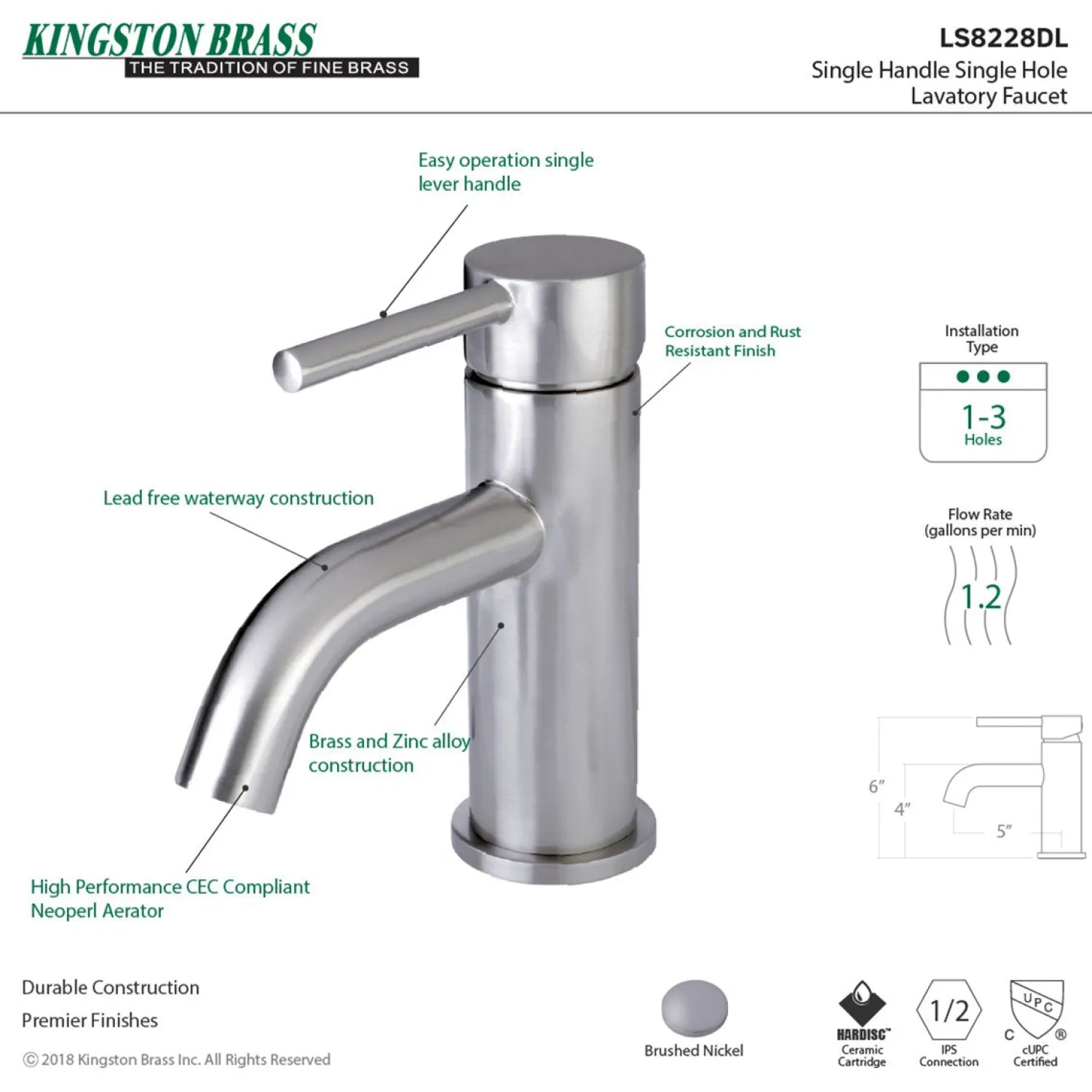 Online Fauceture Concord Single-Handle Monoblock Bathroom Faucet Single Hole