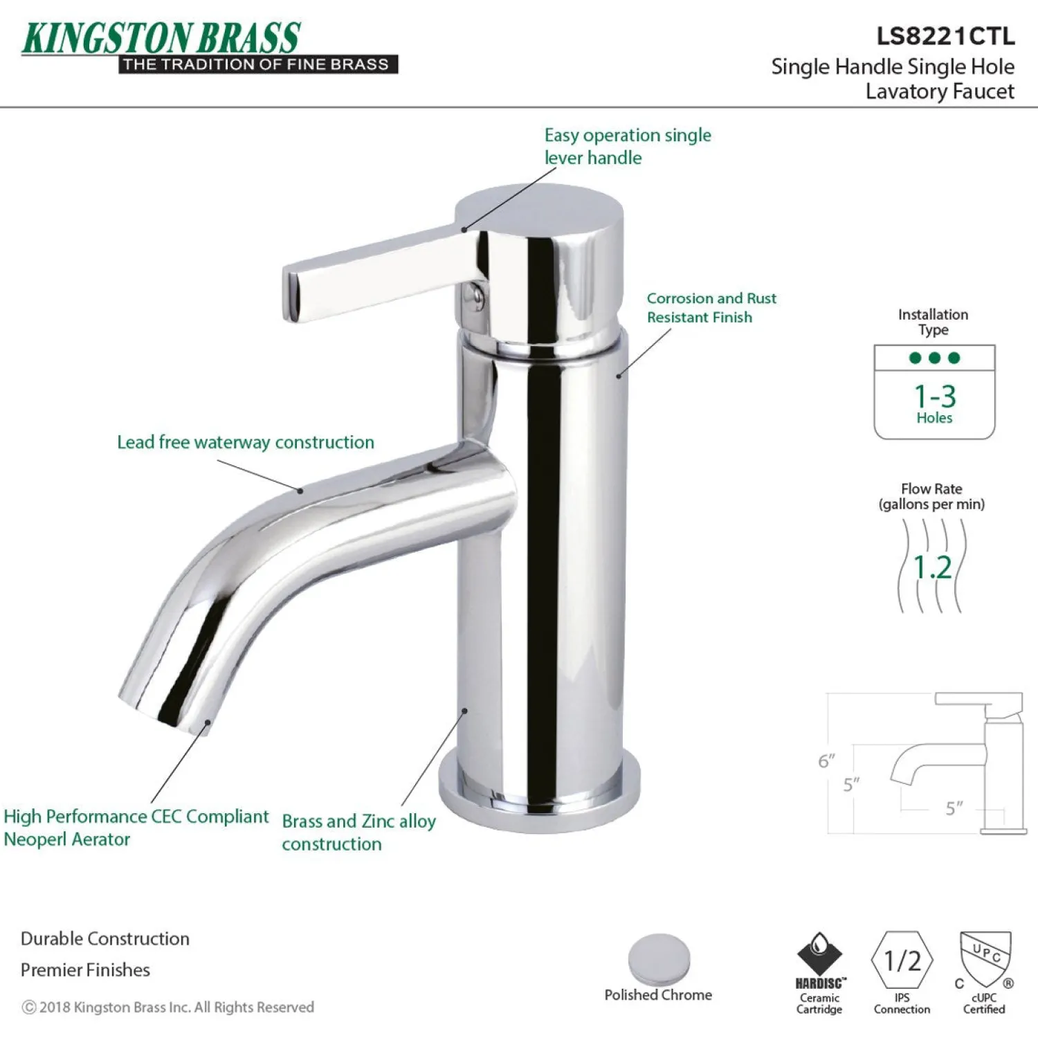 Best Fauceture Continental Single-Handle Single Hole Bathroom Faucet Single Hole