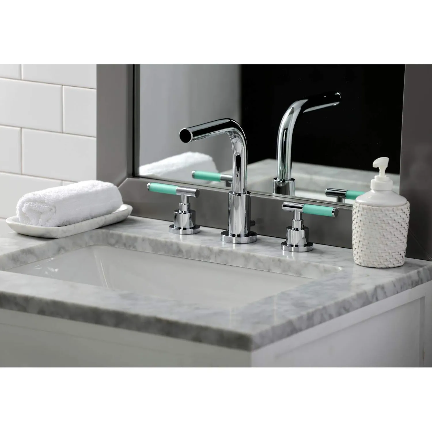 Sale Fauceture FSC895XCKL-P Kaiser Widespread Bathroom Faucet with Brass Pop-Up 8" Widespread