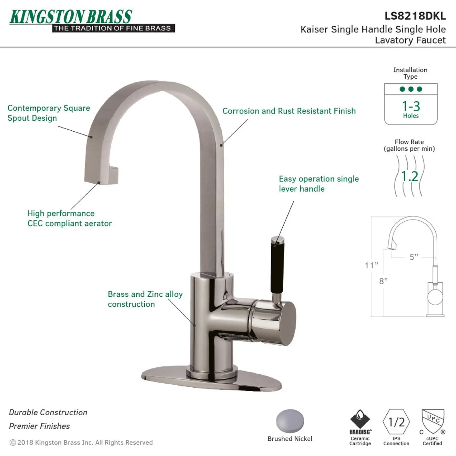 Hot Fauceture Kaiser Single-Handle Bathroom Faucet with Drain Single Hole