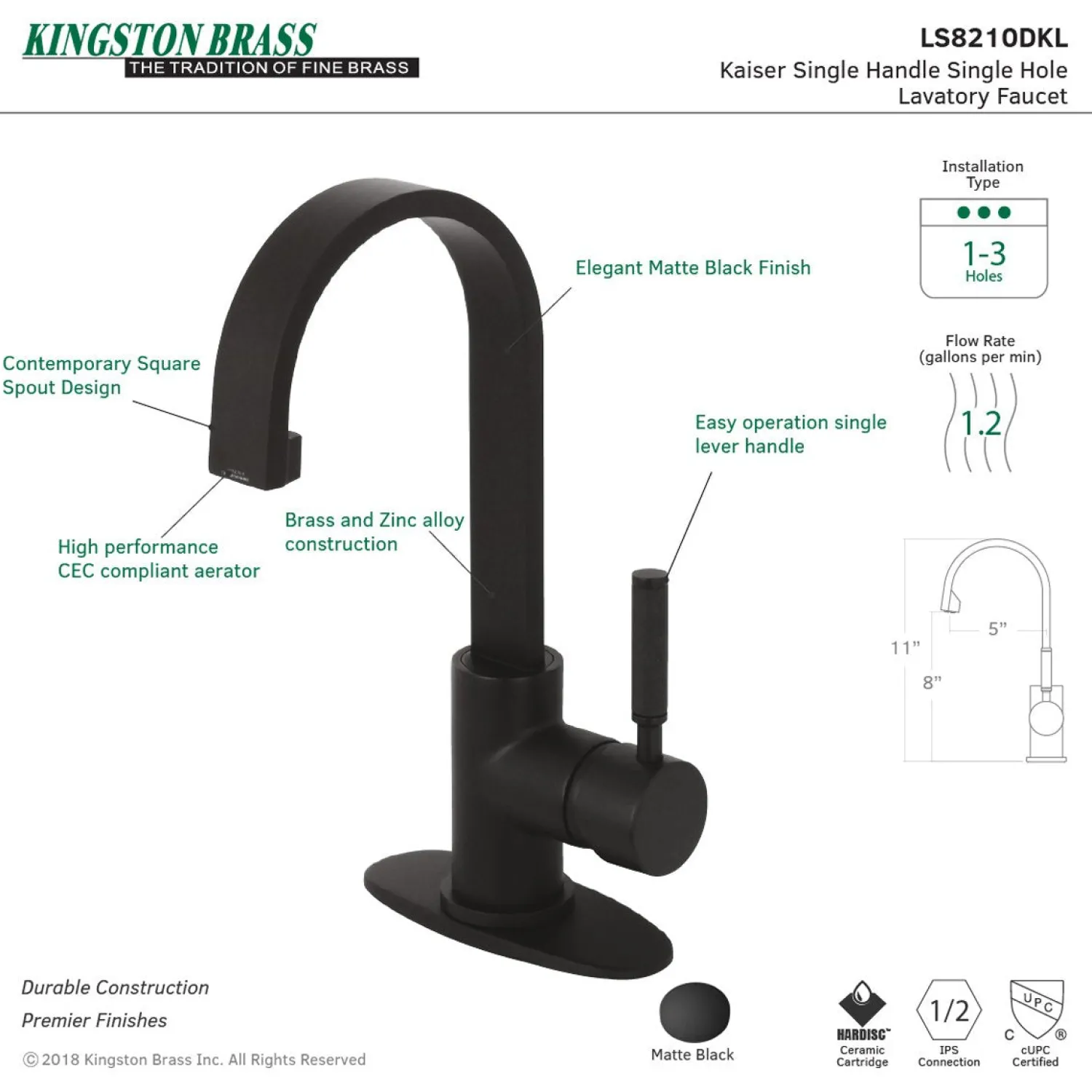 Hot Fauceture Kaiser Single-Handle Bathroom Faucet with Drain Single Hole
