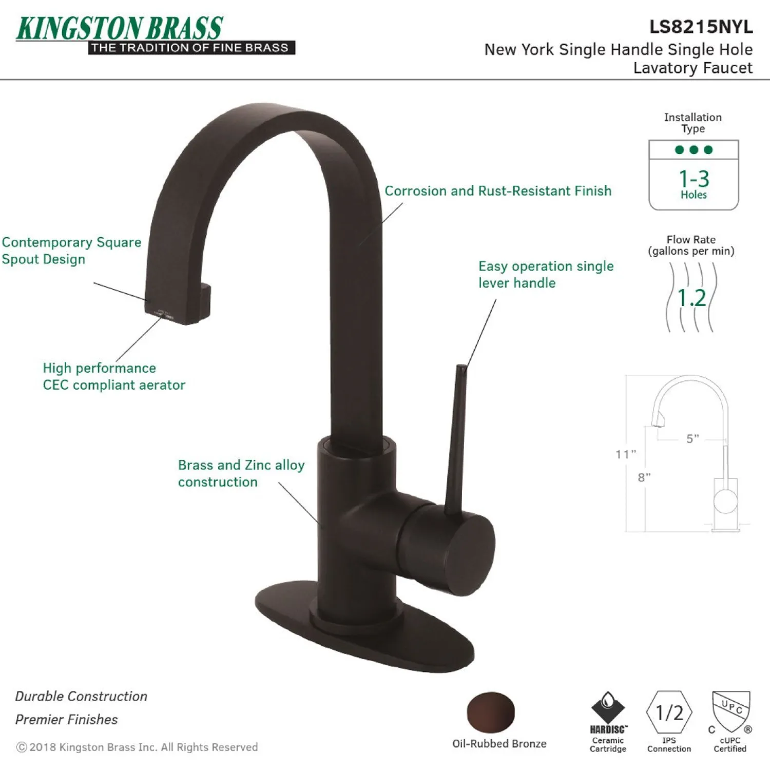 New Fauceture New York Single-Handle Bathroom Faucet Drain Single Hole
