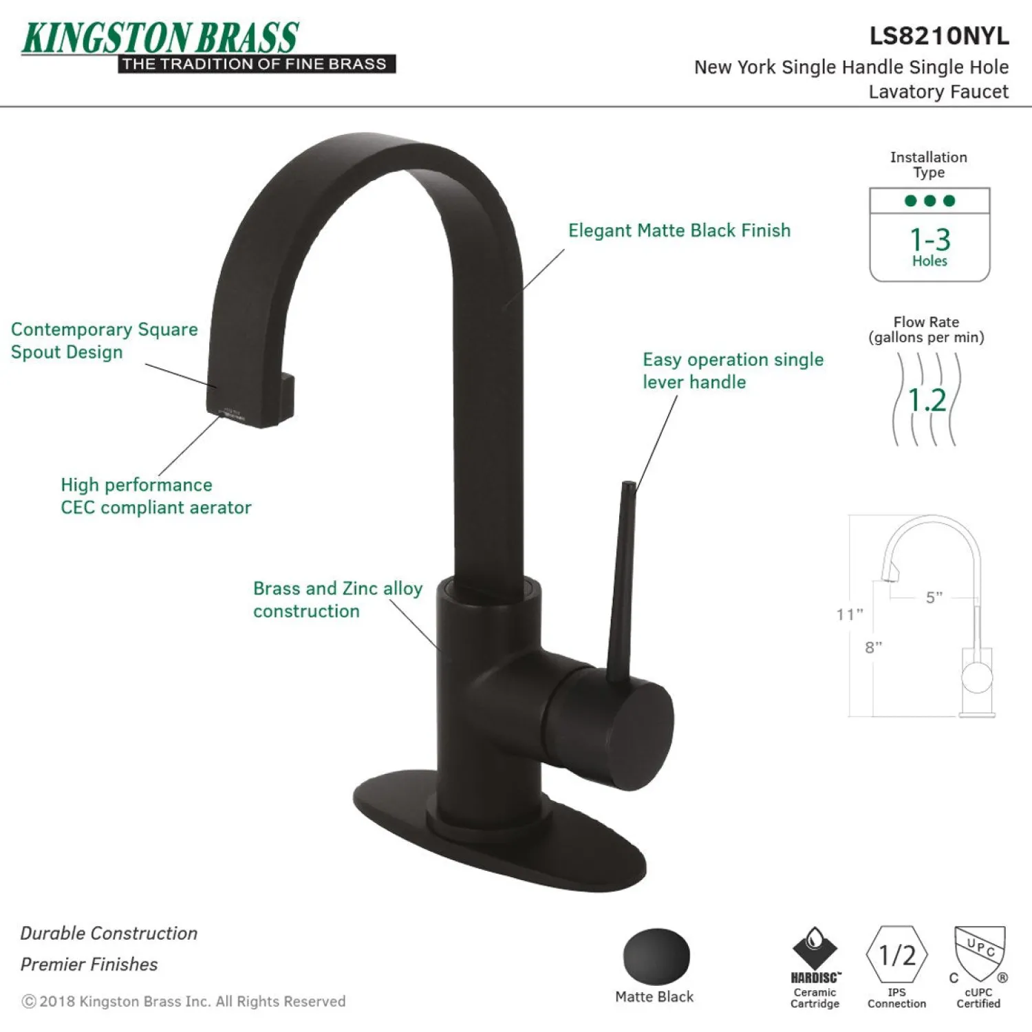 New Fauceture New York Single-Handle Bathroom Faucet Drain Single Hole