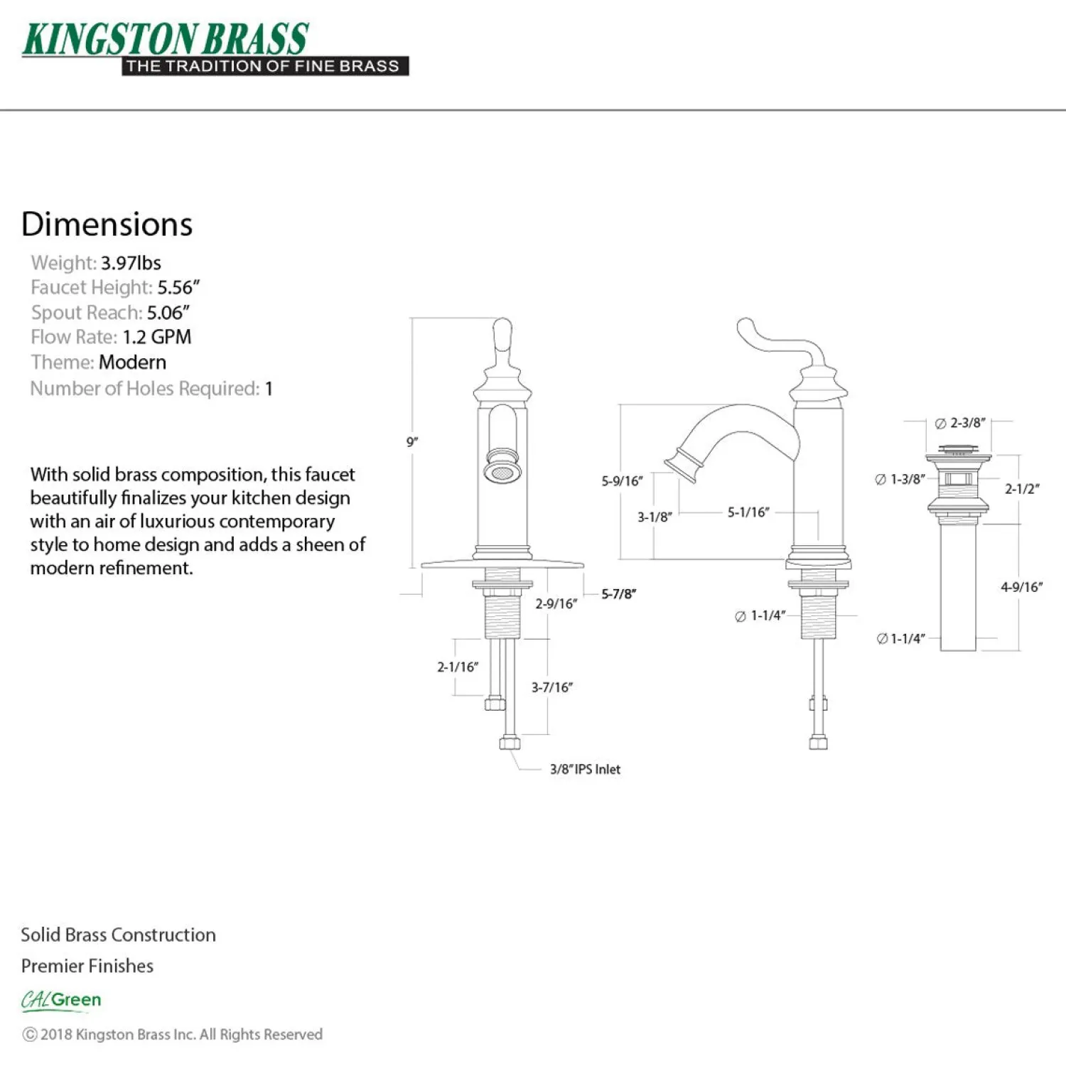 Best Fauceture Royale Single-Handle Monoblock Bathroom Faucet Single Hole