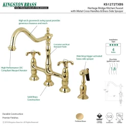 Outlet French Country Kitchen Bridge Faucet with Brass Sprayer Bridge Faucets