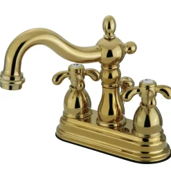 French Country Two Handle 4" Centerset Lavatory Faucet with Brass Pop-up 4" Center Set